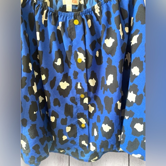 Womens Medium Gianni Bini GB Blue Strap/Cold Shoulder Flowy Blouse Top Leopard - Picture 4 of 8